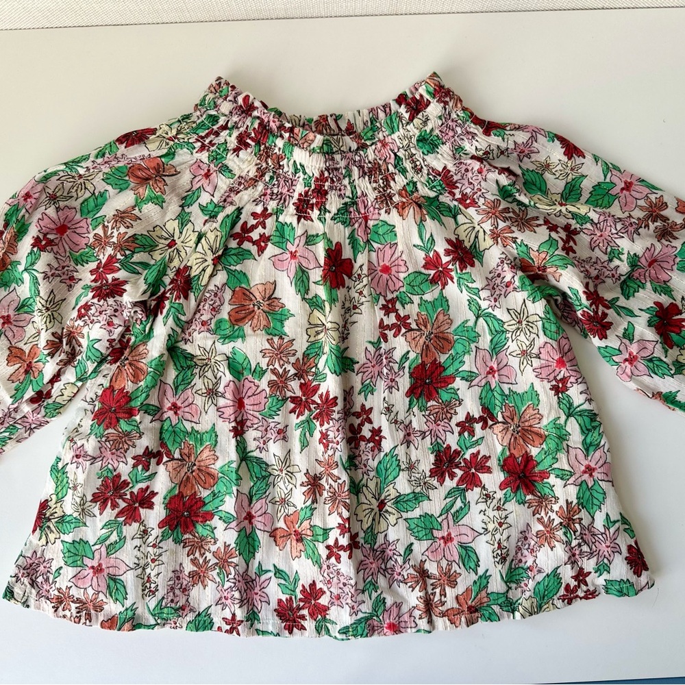 J.Crew Crewcuts Floral Smocked Top w/ Metallic Strip XXS 2-3T